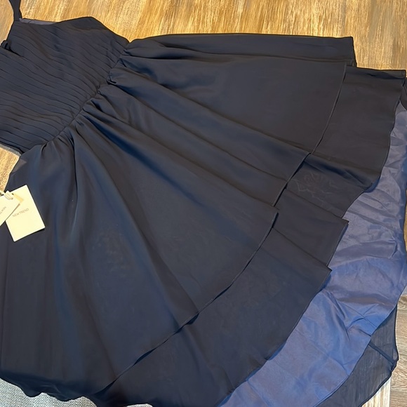 NWT Asymmetrical Chiffon Jr Bridesmaid Navy Dress Halter Spaghetti Straps Size 8 - Picture 8 of 16